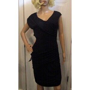 Bebe Dress Little Black Ruched Bodycon Side Cut Out Stretchy NWT Size L